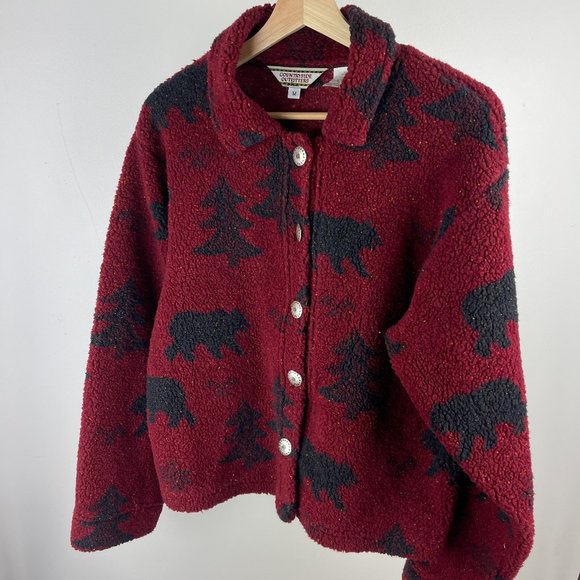 Sweaters - COUNTRYSIDE OUTFITTERS Woodsy Pattern Pile Button Up Sweater Cardigan
